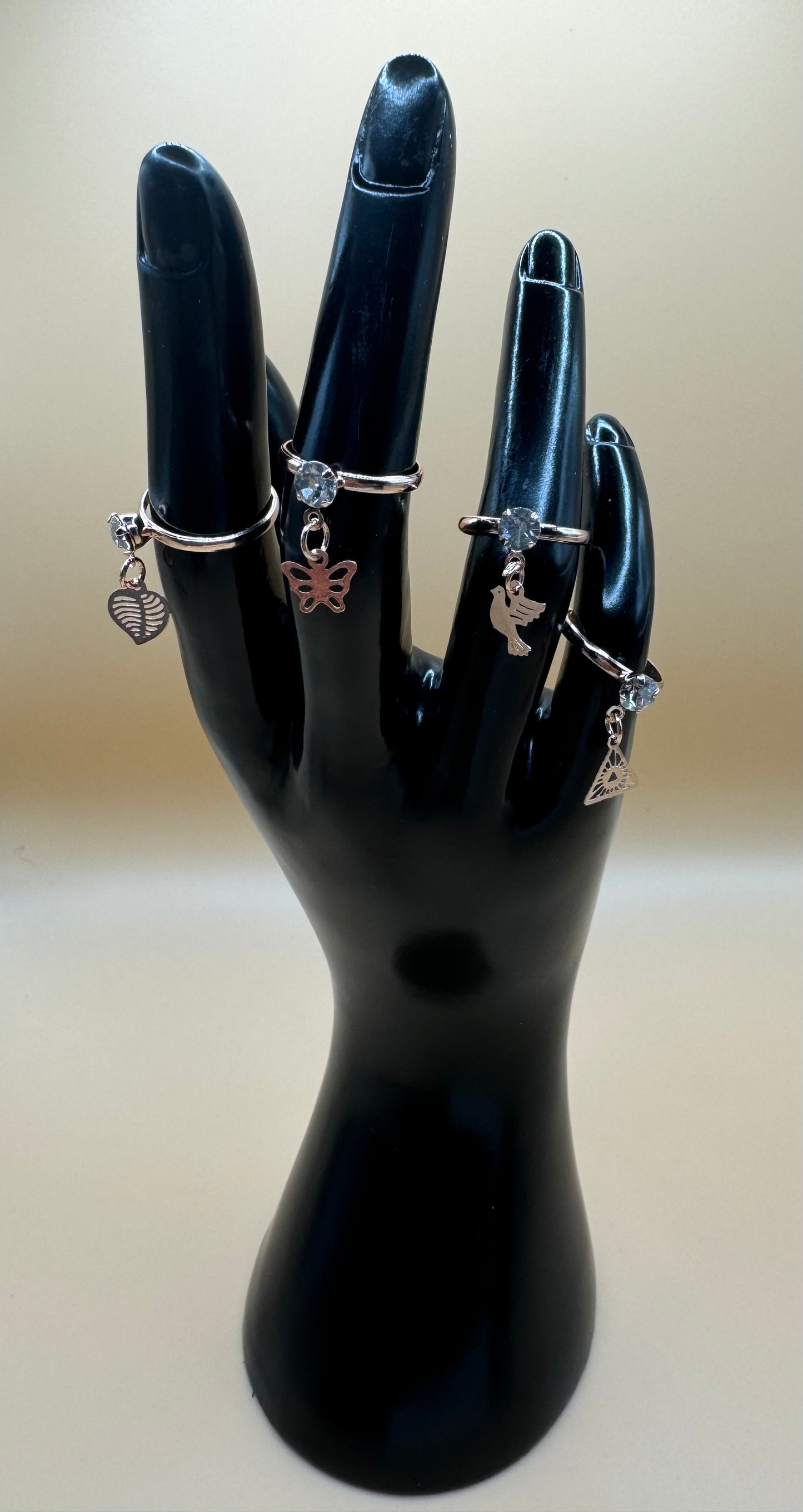 Adjustable Rose Gold Rings with Dangle Charms