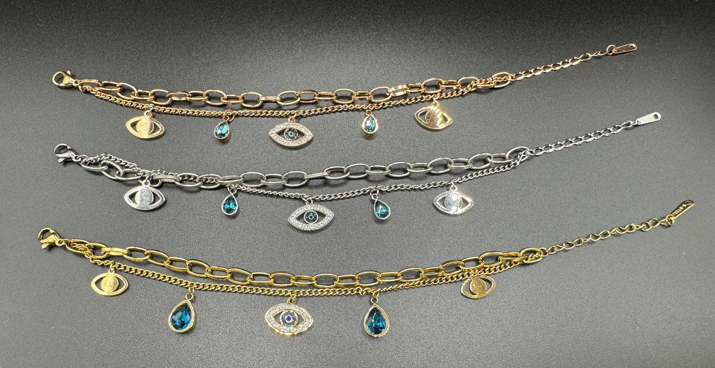 Anti Tarnish Evil Eye Charm Bracelets