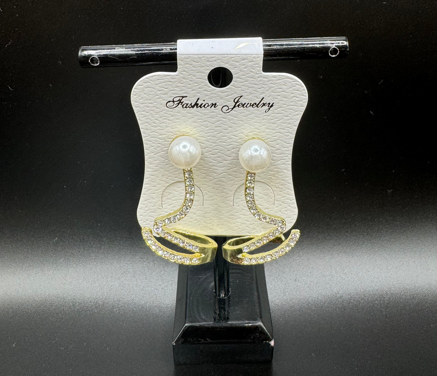 Gold Plated AD Pearl Quirky Stud Earrings