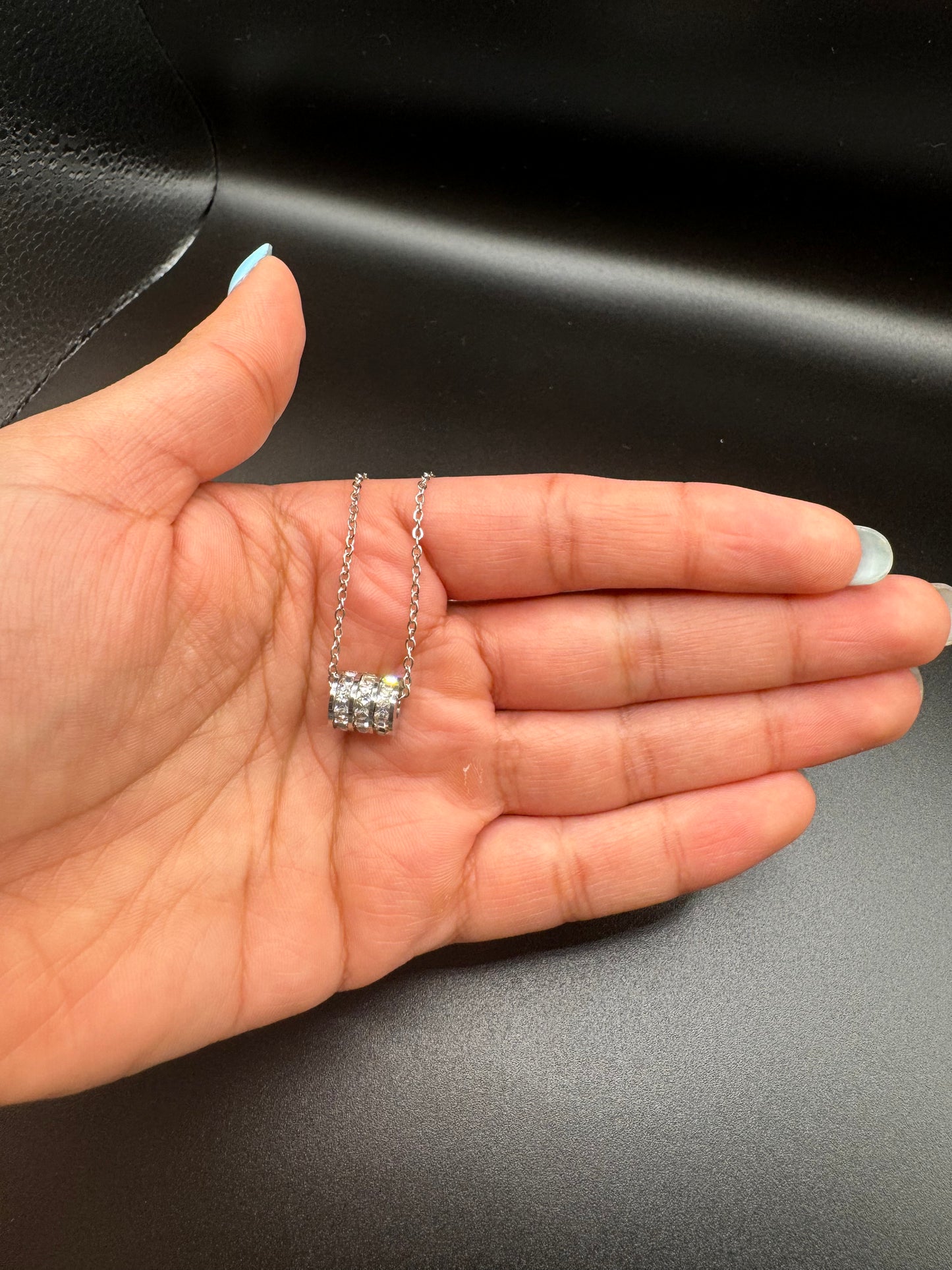 Anti Tarnish Silver Cylindrical Pendant Necklace