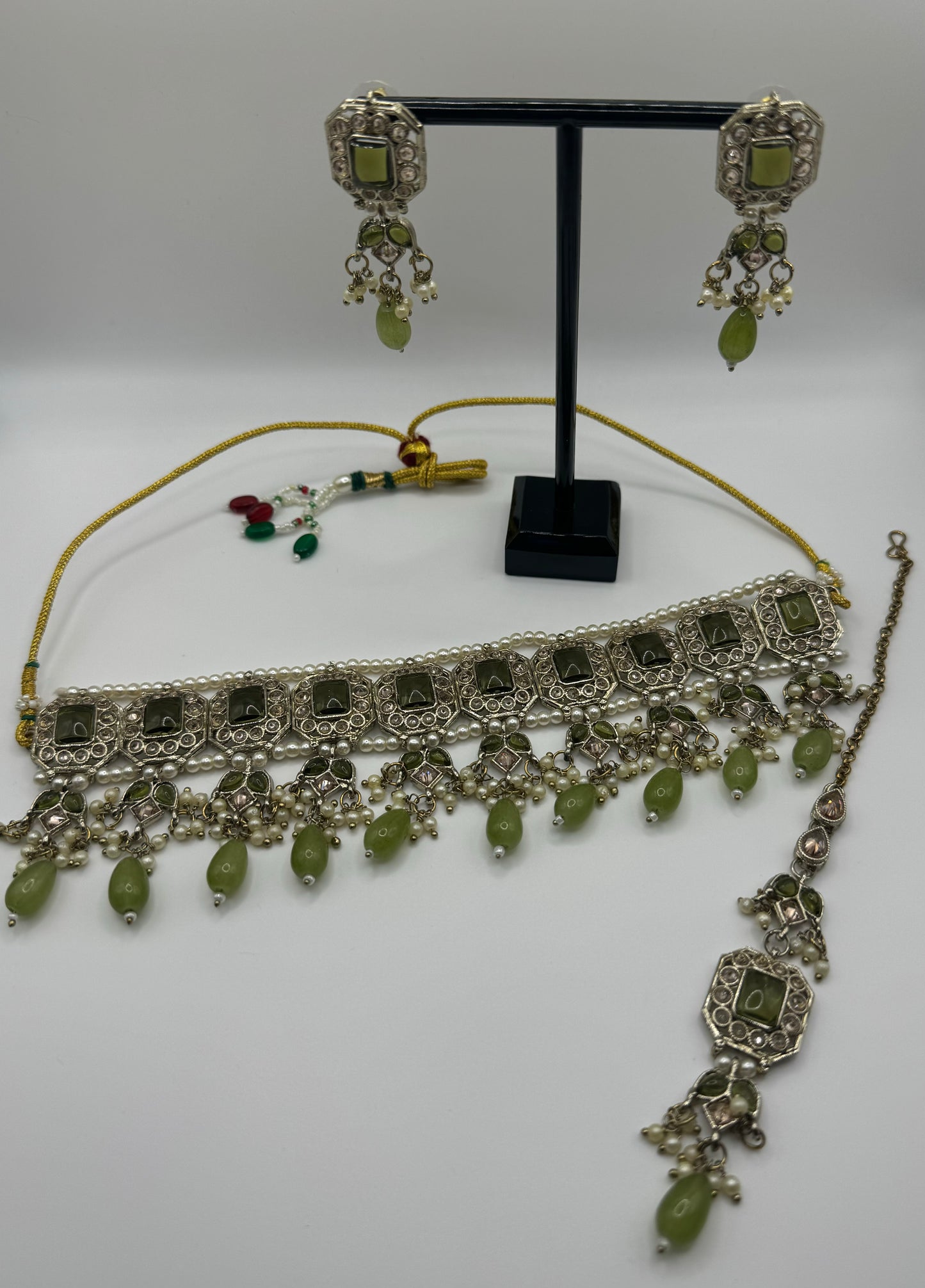 Mehndi Green and Purple Polki Reverse AD Stone Set