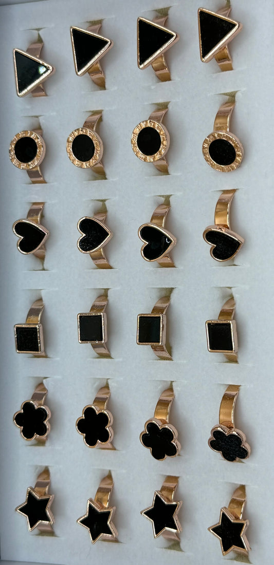 Rose Gold Adjustable Rings with Black Stone