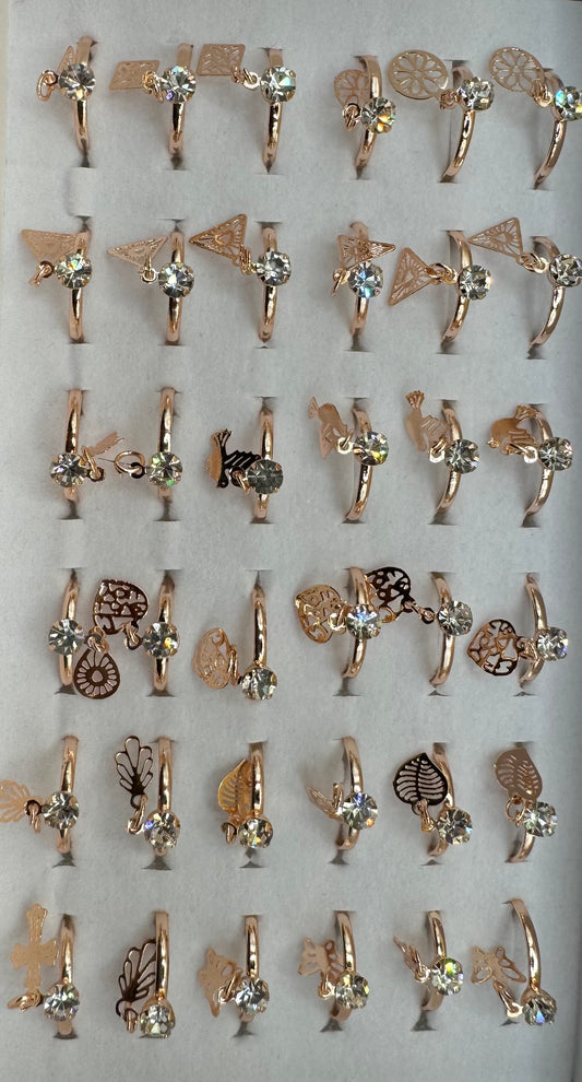 Adjustable Rose Gold Rings with Dangle Charms