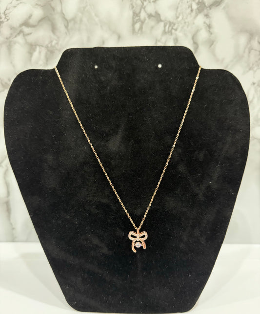Anti Tarnish Everyday Wear Rose Gold Bow Necklace