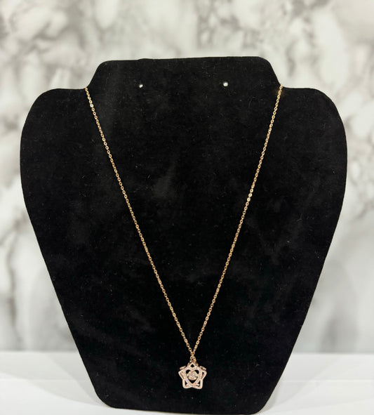 Anti Tarnish Rose Gold Star with Heart Inside Shiny Pendant Necklace