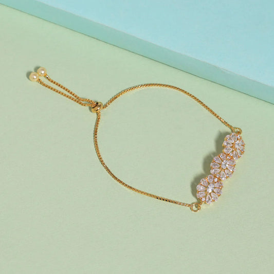 American Diamond Bracelet with Three Flowers Design