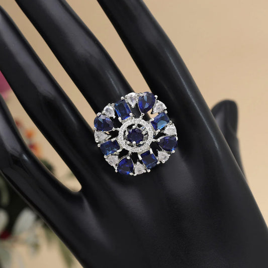 Blue Fancy American Diamond Finger Ring