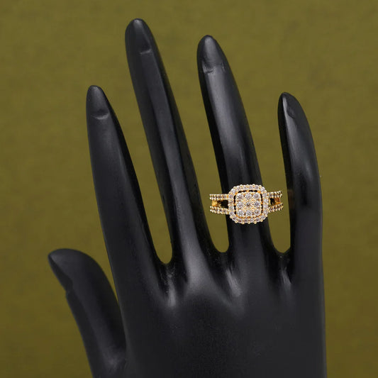 Gold Square Stone American Diamond Finger Ring