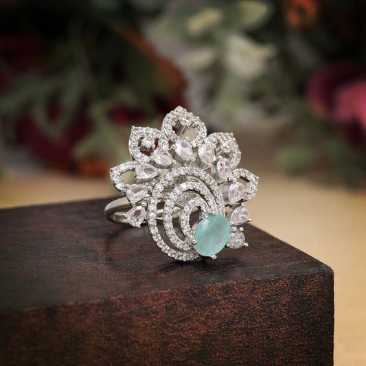 Pista Green Fancy American Diamond Finger Ring