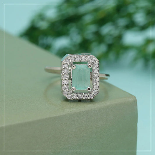 Pista Green Square Shaped American Diamond Finger Ring