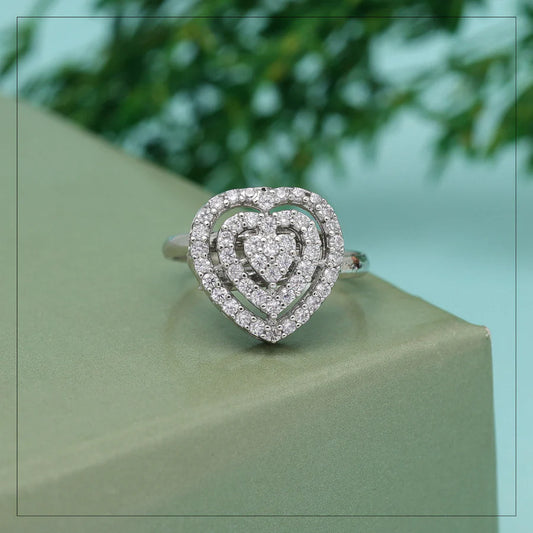 Heart Shaped Silver American Diamond Finger Ring