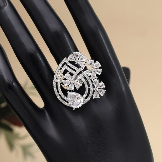 Silver Fancy American Diamond Finger Ring