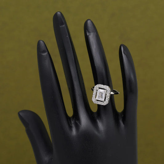 Silver Square Stone American Diamond Finger Ring