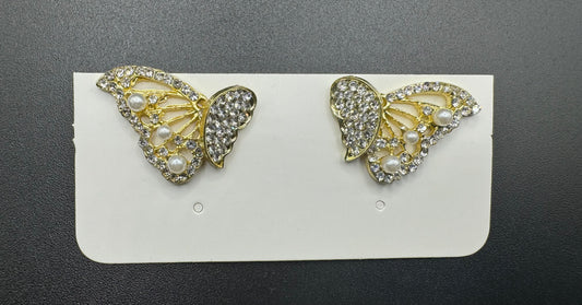 Gold Plated AD Butterfly Stud Earrings