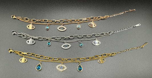 Anti Tarnish Evil Eye Charm Bracelets