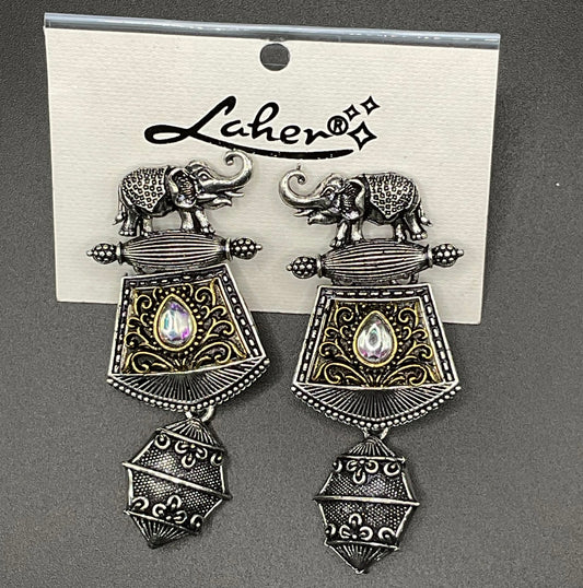 Dual Tone Elephant Oxidized Earrings