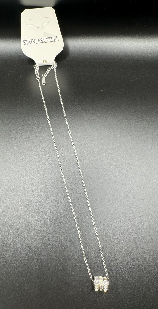 Anti Tarnish Silver Cylindrical Pendant Necklace