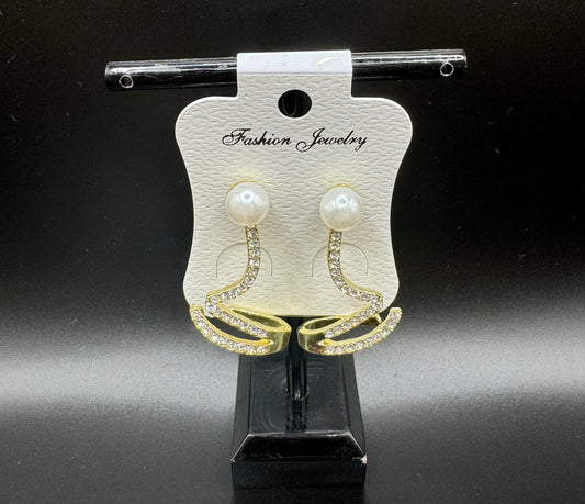 Gold Plated AD Pearl Quirky Stud Earrings