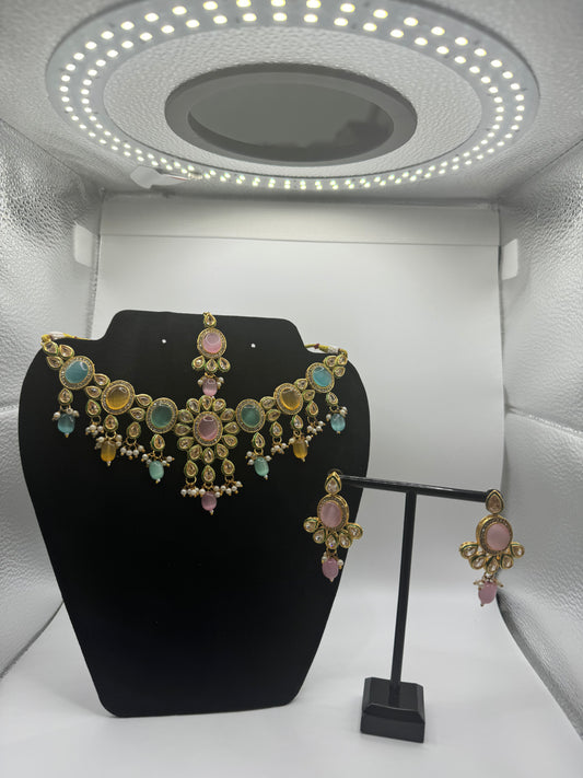 Premium Multi Colour Kundan Necklace Set