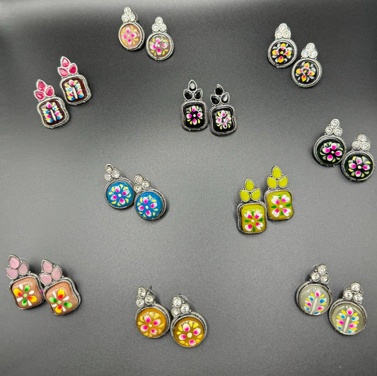 Hand Painted Monalisa Stone Earrings