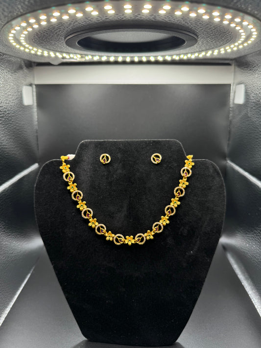 Gold floral Choker with Stud Earrings