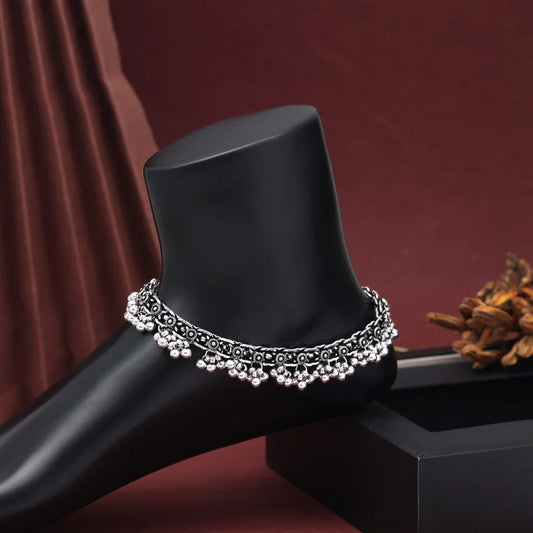 Beautiful Silver Colour Oxidised Anklets with Ghughri