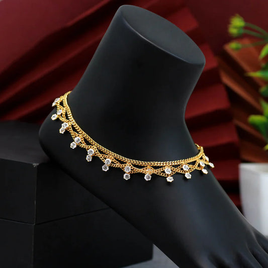 Gold Colour Rhinestone Anklets