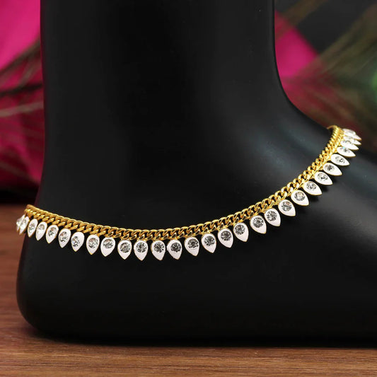 Gold Colour Anklets with Dangle Rhinestones