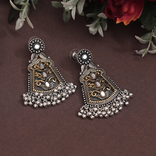 Gold & Silver Dual Tone Oxidised Earrings
