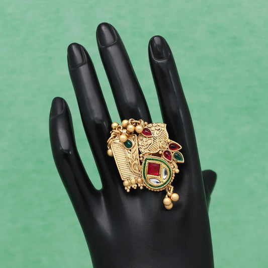 Red & Green Fancy Matte Gold Ring