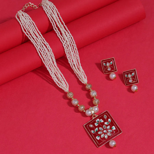 Square Shape Long Meenakari Necklace Set