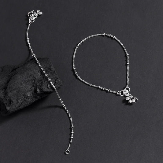 Silver Colour Delicate Oxidised Anklets