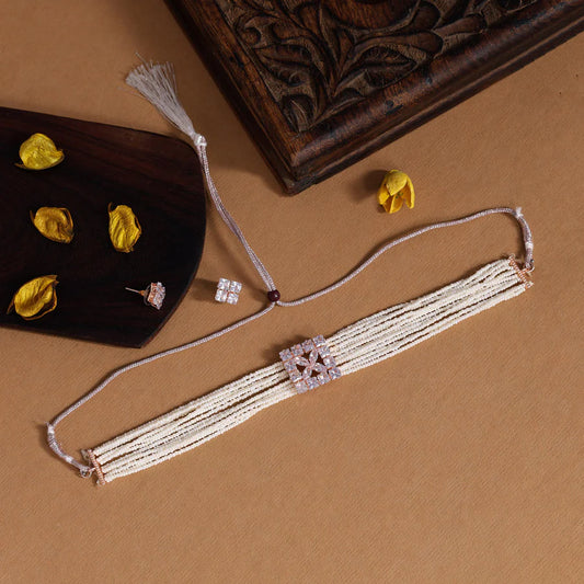 Rose Gold Stone Choker Set with Stud Earrings